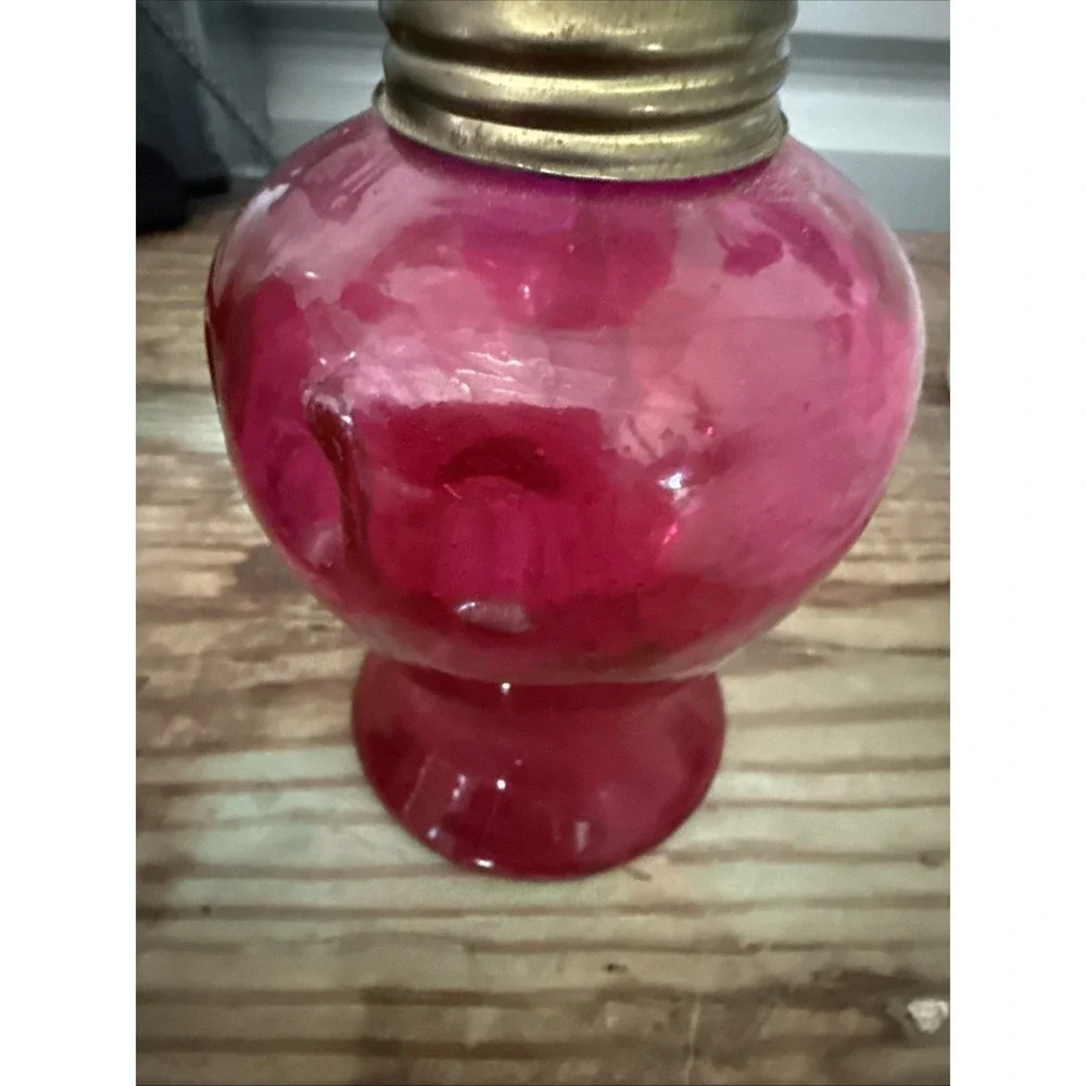 Vintage Red Glass Oil Lamp with Ruffle top 10.5